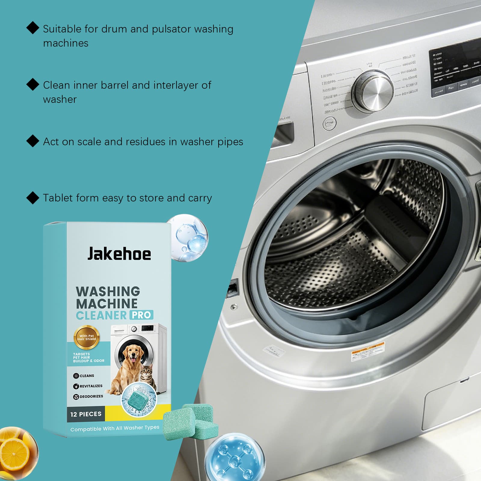 Laundry Stain Remover & Washing Machine Cleaner Tablets, 12 Pack
