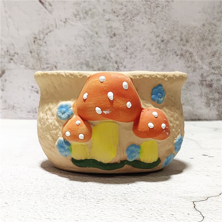 Creative Rustic-Style Hand-Painted Mushroom-Shaped Small Flower Pot