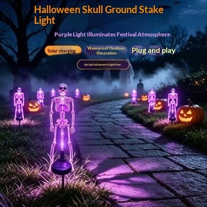 Halloween Skull Skeleton Solar-Powered Ground Lamp