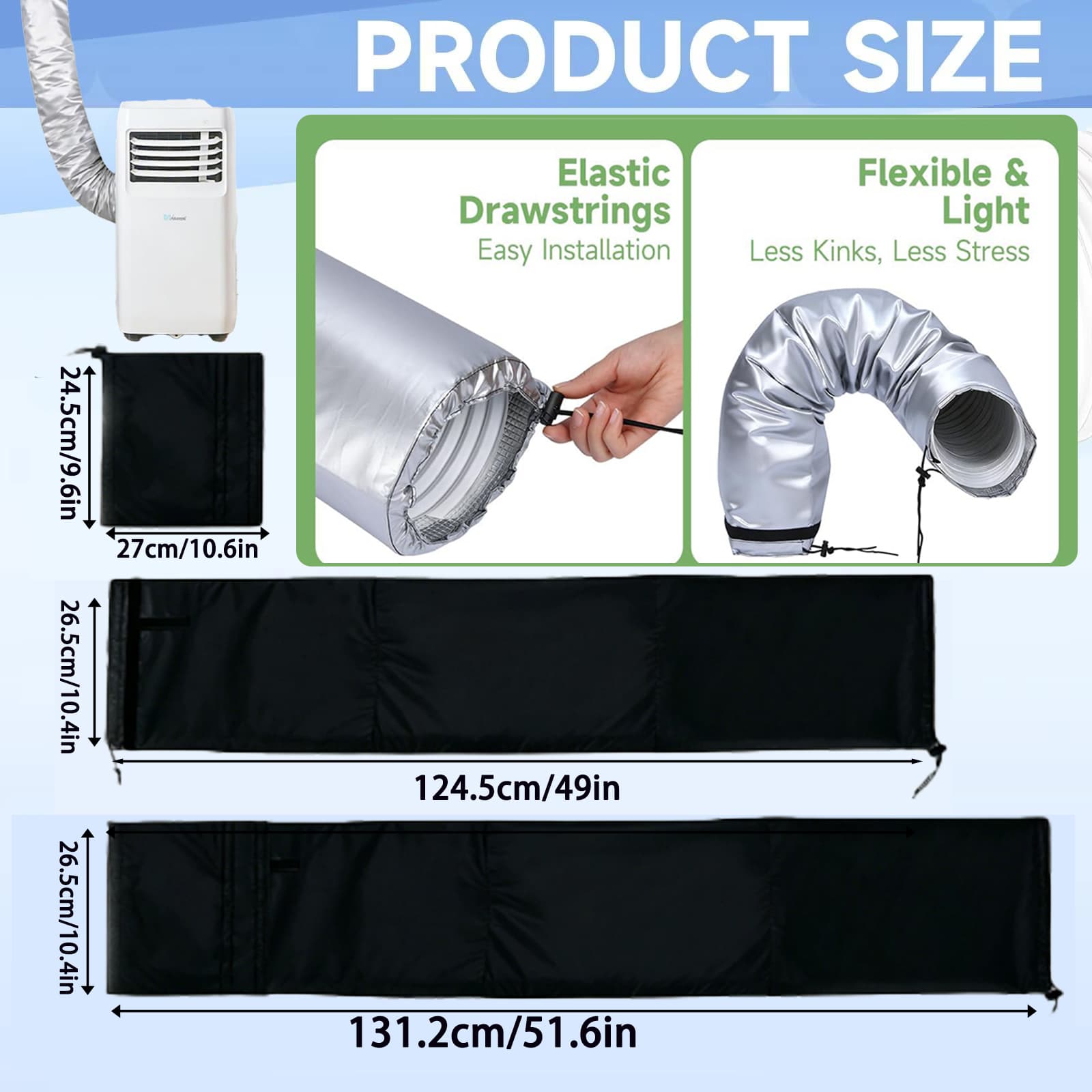 Portable Air Conditioner Hose Cover, Aluminum Foil Insulation, Expandable Dustproof Vent Pipe Sleeve, Energy Saving, Cooling Efficiency